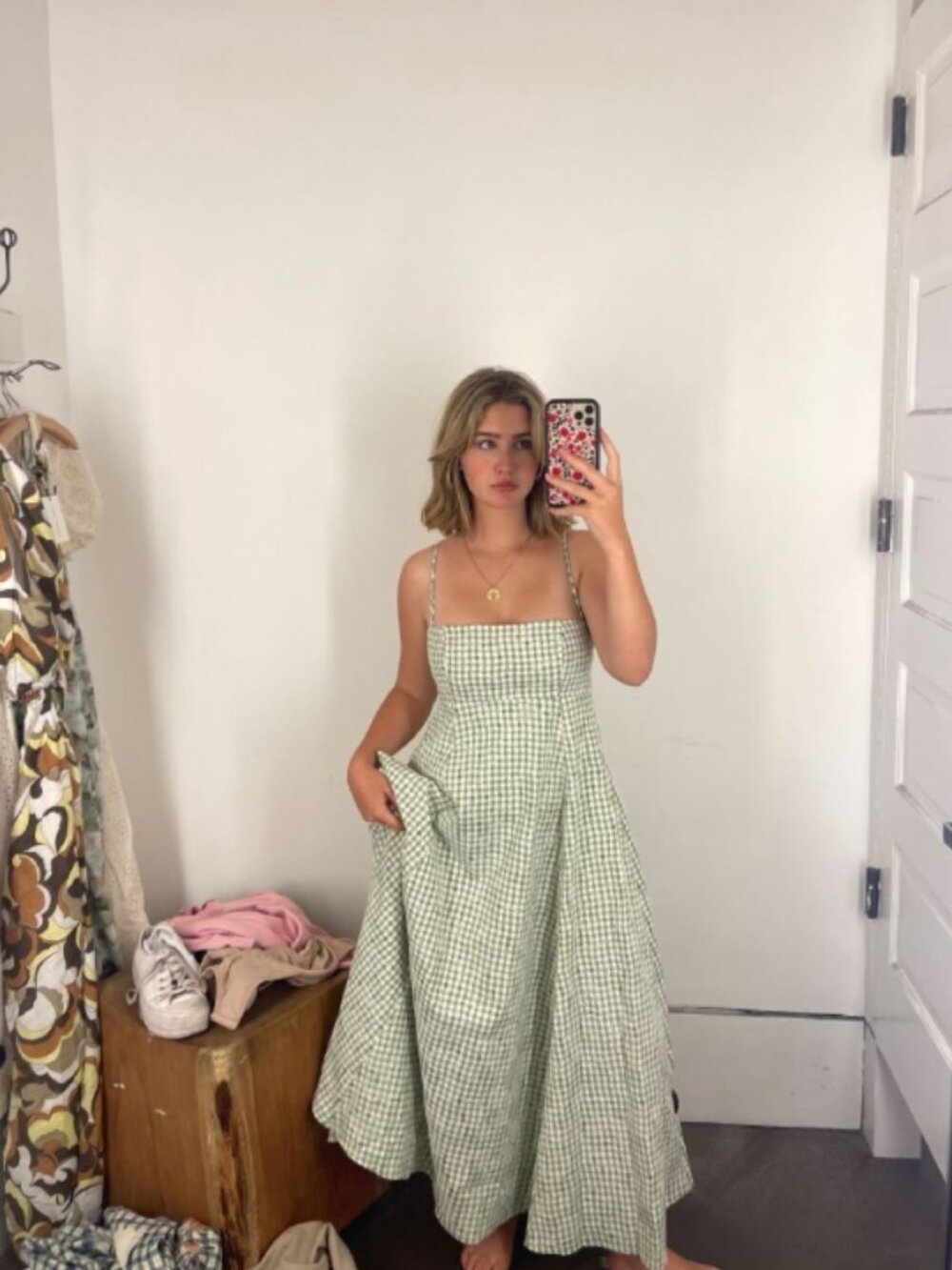 Reformation Monette Linen Dress - Size 4 - Avocado Check - Picture 11 of 11